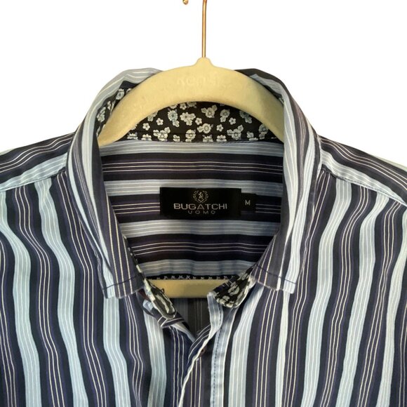 Bugatchi Uomo Mens Striped Long Sleeve Button-Up Shirt M Cotton Navy  Nautical - Picture 3 of 10